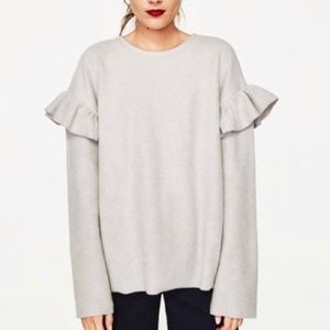 Zara Trafaluc Fuzzy Fleece Ruffle Shoulder Sweater